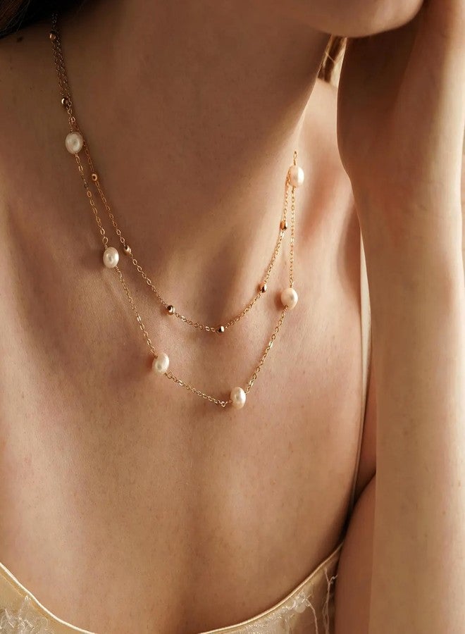 هينجشينج قلادة تشوكر من اللؤلؤ متعدد الطبقات للنساء، مصنوعة من لآلئ المياه العذبة من الدرجة AAAA، مطلية بالذهب عيار 18 قيراطًا، هدية مثالية لحفلات الزفاف والمناسبات الرسمية. - Image 4