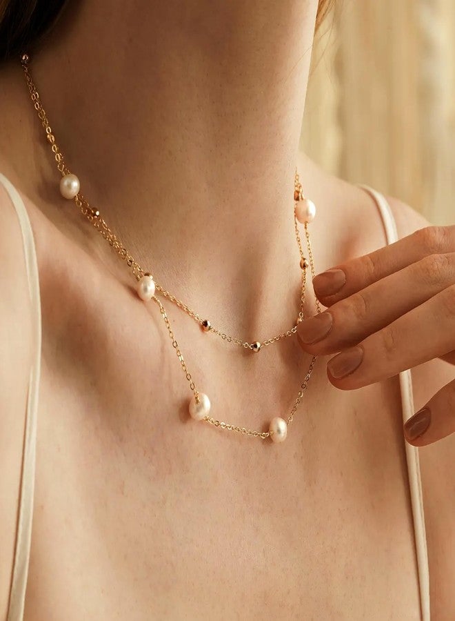 هينجشينج قلادة تشوكر من اللؤلؤ متعدد الطبقات للنساء، مصنوعة من لآلئ المياه العذبة من الدرجة AAAA، مطلية بالذهب عيار 18 قيراطًا، هدية مثالية لحفلات الزفاف والمناسبات الرسمية. - Image 2