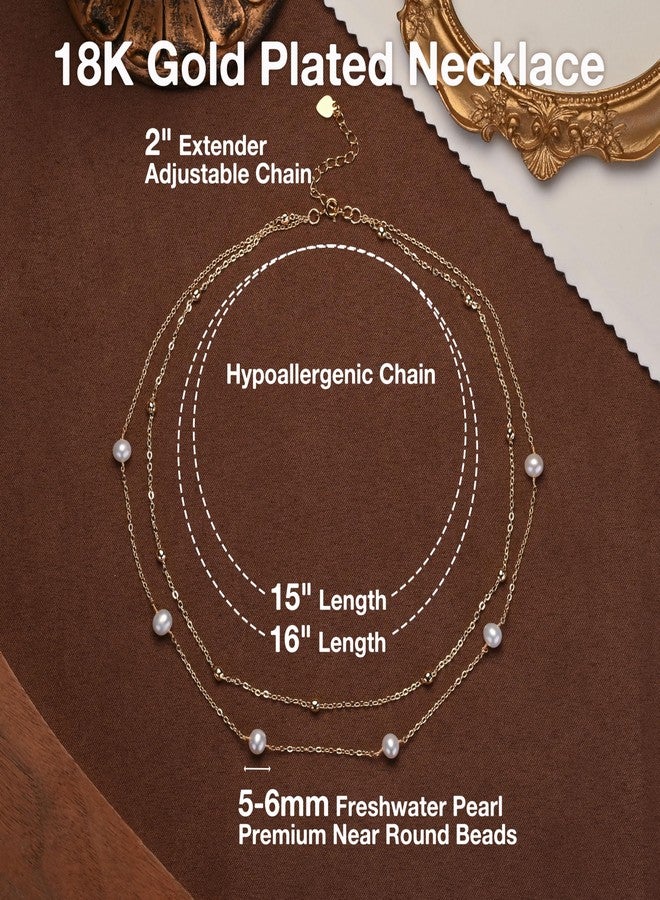 هينجشينج قلادة تشوكر من اللؤلؤ متعدد الطبقات للنساء، مصنوعة من لآلئ المياه العذبة من الدرجة AAAA، مطلية بالذهب عيار 18 قيراطًا، هدية مثالية لحفلات الزفاف والمناسبات الرسمية. - Image 3