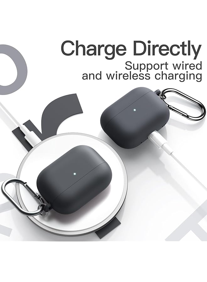 Jetech Upgraded Silicone Case Cover For Airpods Pro 2Nd 1St Generation 2023 2022 2019 With Keychain Hard Pc Interior Shockproof Protective Skin Shell Front Led Visible Black - Image 4