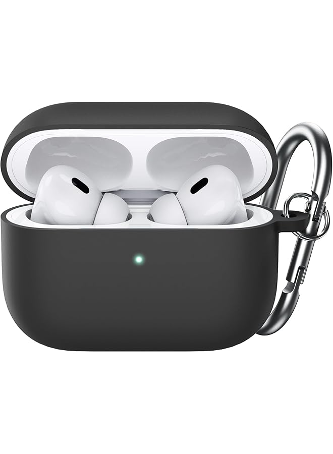 Jetech Upgraded Silicone Case Cover For Airpods Pro 2Nd 1St Generation 2023 2022 2019 With Keychain Hard Pc Interior Shockproof Protective Skin Shell Front Led Visible Black - Image 1