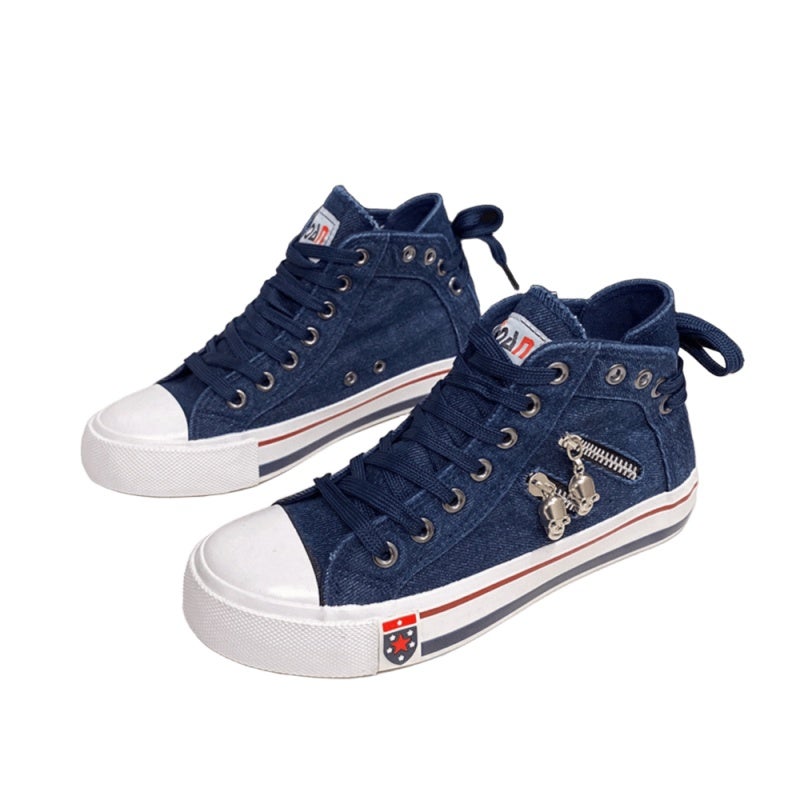 Denim Zipper High Top Canvas Shoes - Image 1