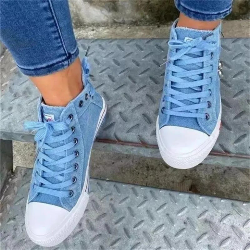 Denim Zipper High Top Canvas Shoes - Image 5