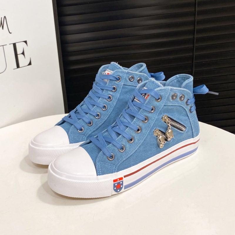 Denim Zipper High Top Canvas Shoes - Image 3