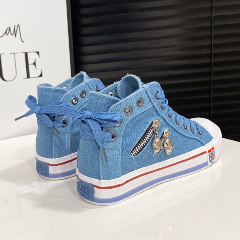 Denim Zipper High Top Canvas Shoes - Image 2