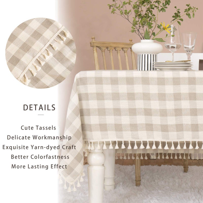 Midsummer Breeze Rustic Checkered Tablecloth  Cotton Gingham Rectangle Table Cloths for Kitchen Dining Restaurant Farmhouse Thanksgiving Christmas D?cor(55x120? Gray Khaki) - Image 4
