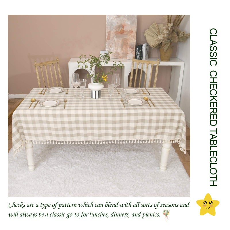 Midsummer Breeze Rustic Checkered Tablecloth  Cotton Gingham Rectangle Table Cloths for Kitchen Dining Restaurant Farmhouse Thanksgiving Christmas D?cor(55x120? Gray Khaki) - Image 5