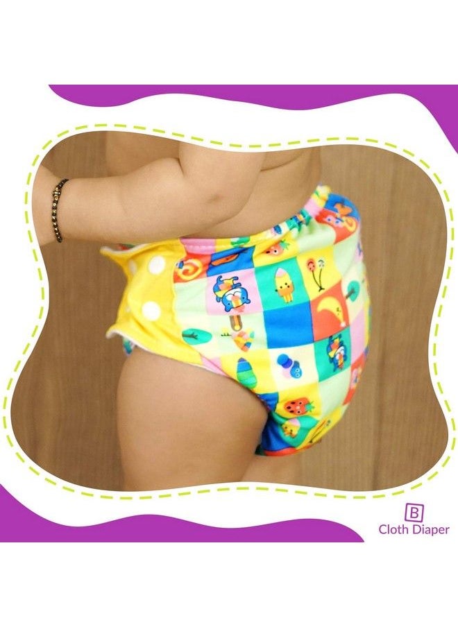 BEMBIKA - Baby'S Polyester Washable Reusable Adjustable Cloth Diapers With 5 Layer Bamboo Charcoal Insert (Yellow Doodle) - Image 1
