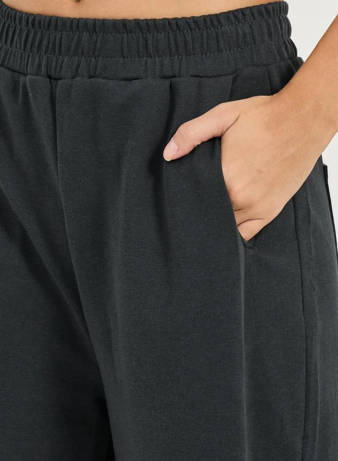 Styli Solid Wide Leg Joggers with Elasticated Waistband