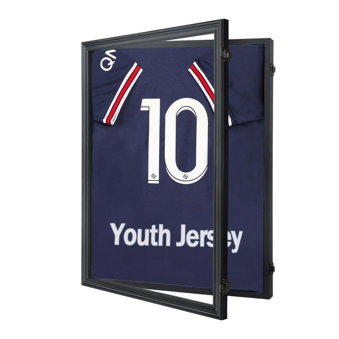 KIDS JERSEY FRAME DISPLAY CASE LOCKABLE SPORT JERSEY SHADOW BOX WITH 98 UV PROTECTION ACRYLIC AND HANGER FOR BASEBALL BASKETBALL FOOTBALL SOCCER AND UNIFORM SMALLBLACK LOCKS