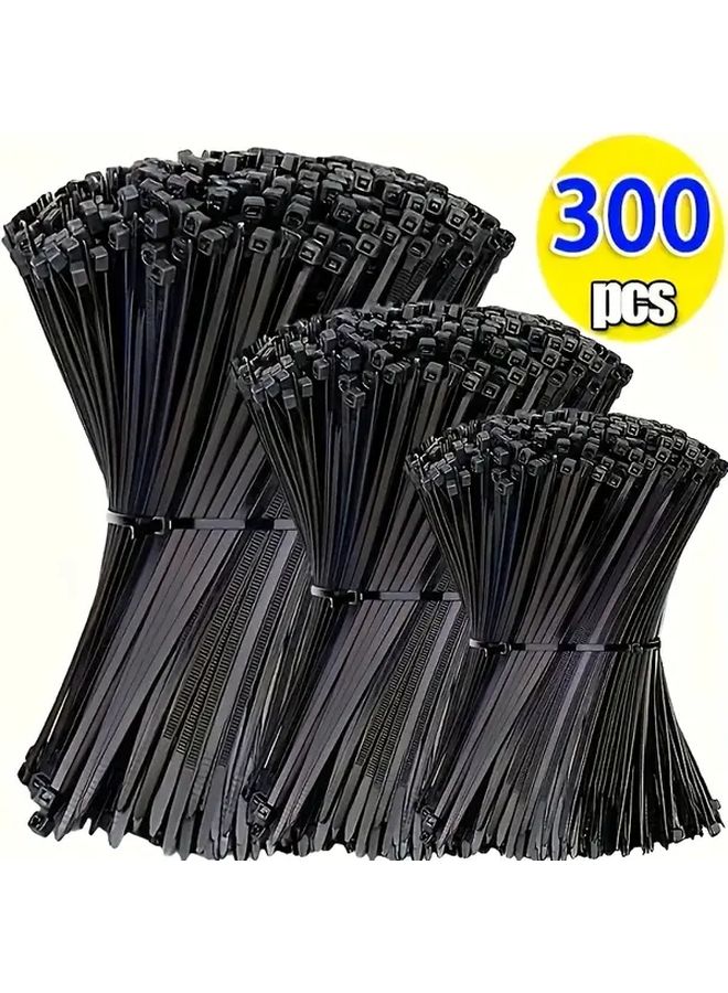 300pcs Black Nylon Cable Ties Heavy Duty Self Locking Waterproof Multipurpose - Image 1
