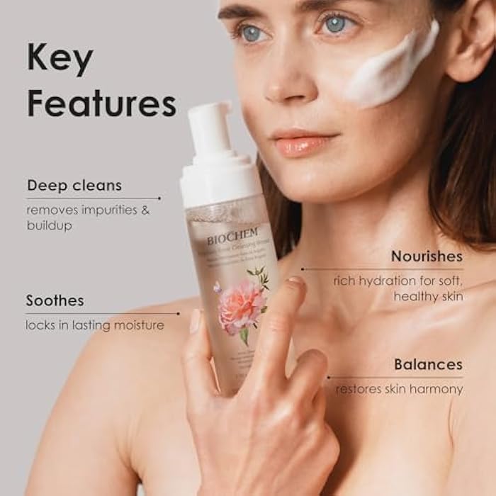 BIOCHEM Bulgarian Rose Foaming Face Wash, 3-in-1 Cleanser Mousse with Rose Oil, Vitamin C & Hyaluronic Acid, Hydrating Gentle Daily Cleanser for All Skin Types, Cruelty-Free (5.75 fl oz / 170 mL) - Image 4