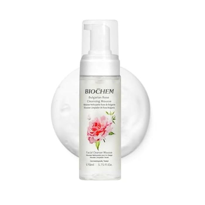 BIOCHEM Bulgarian Rose Foaming Face Wash, 3-in-1 Cleanser Mousse with Rose Oil, Vitamin C & Hyaluronic Acid, Hydrating Gentle Daily Cleanser for All Skin Types, Cruelty-Free (5.75 fl oz / 170 mL) - Image 1