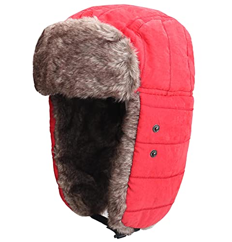 Connectyle Trooper Trapper Hat for Women Warm Winter Hunting Hat with Ear Flaps Mask Aviator Hat Red - Image 2