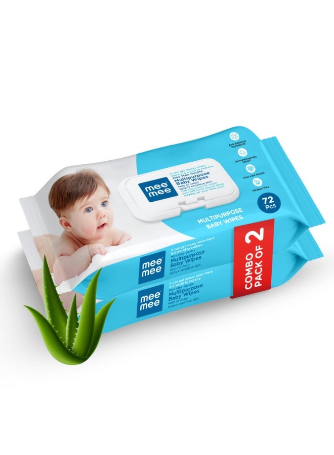 Mee Mee Multipurpose Gentle Baby Wipes, White, 72 Pieces (Pack of 2)