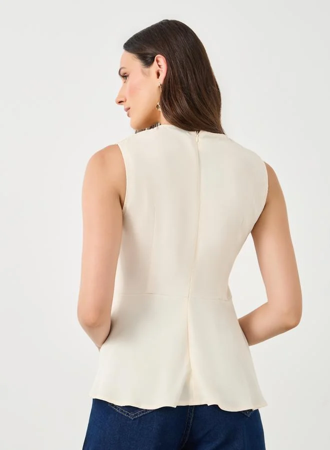 Styli Styli Off White Shawl Drape Sleeveless Top
