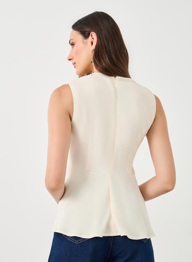 Styli Off White Shawl Drape Sleeveless Top - Image 4