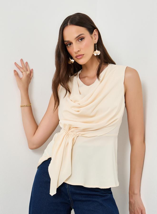 Styli Off White Shawl Drape Sleeveless Top - Image 1