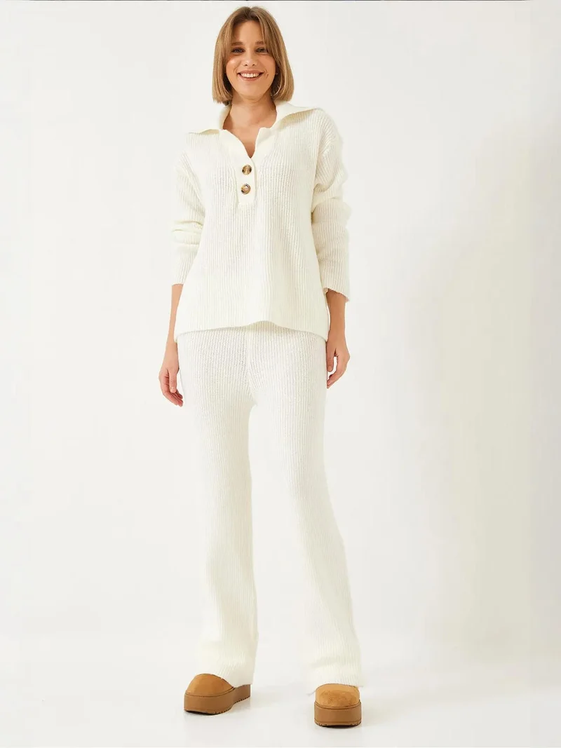 LUCCI High Waist Wide Leg Two-Piece Coord Set with Shirt Collar