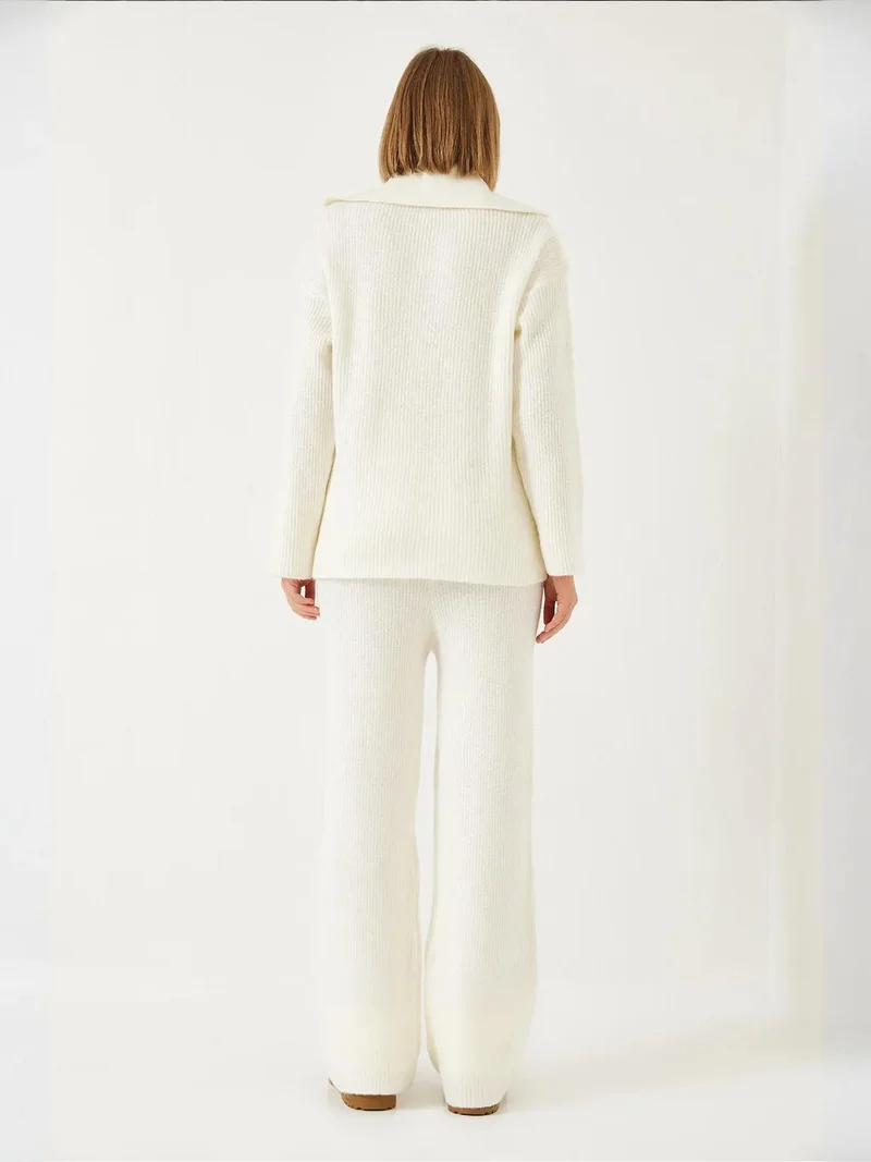 Bianco Lucci LUCCI High Waist Wide Leg Two-Piece Coord Set with Shirt Collar
