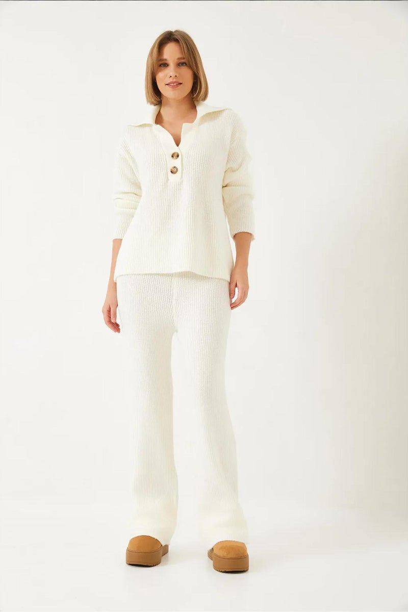 Bianco Lucci LUCCI High Waist Wide Leg Two-Piece Coord Set with Shirt Collar - Image 3