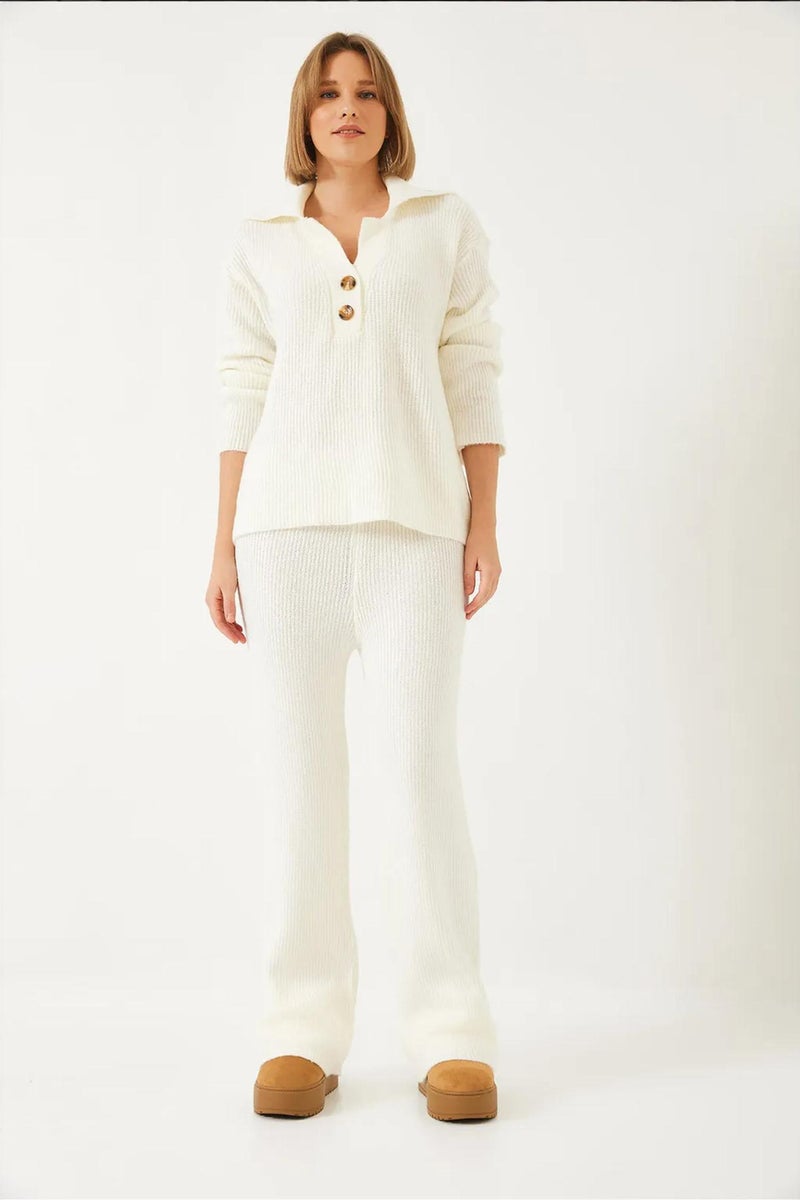 Bianco Lucci LUCCI High Waist Wide Leg Two-Piece Coord Set with Shirt Collar - Image 2