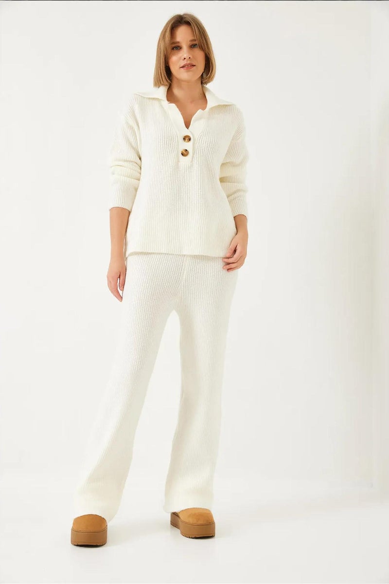 Bianco Lucci LUCCI High Waist Wide Leg Two-Piece Coord Set with Shirt Collar - Image 4