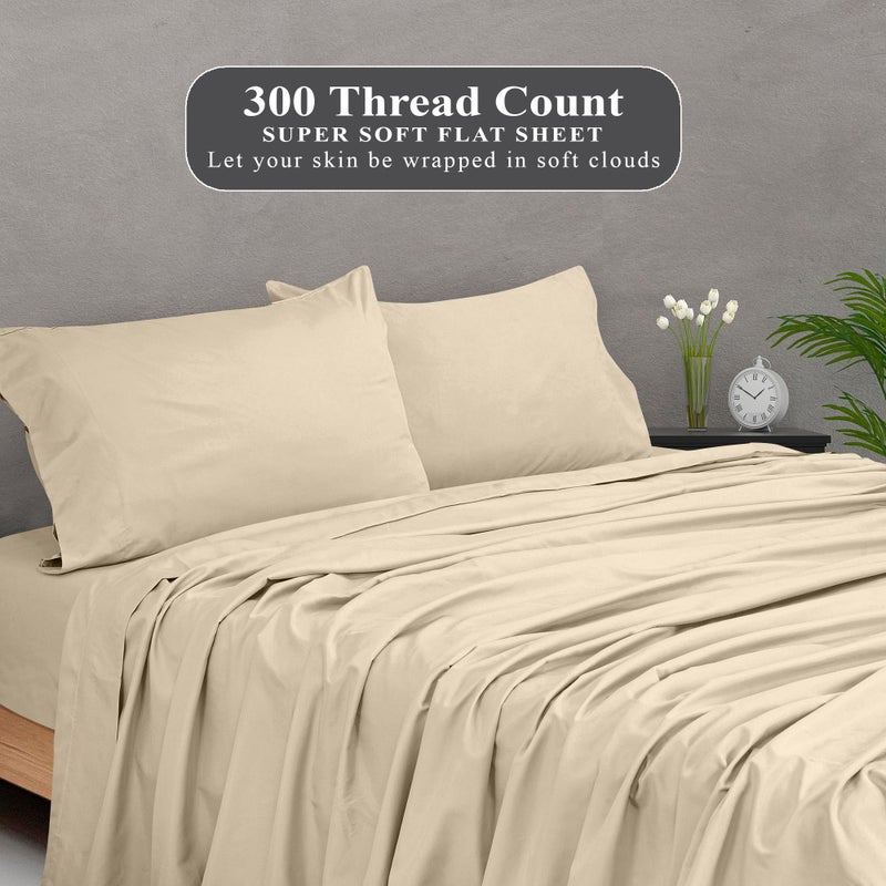 Royale Linens 300 Thread Count 100 ٪ undered costton sport apple - super super - super - ورقة مسطحة كوين تباع بشكل منفصل - ورقة مسطحة رائعة واضحة فقط (كريم كوين) - Image 5