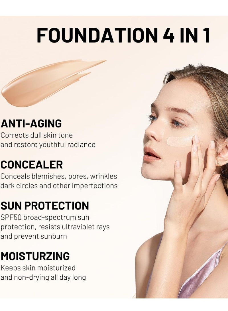 BARUBT Foundation Medium Spectrum 4 in 1 Anti Aging Concealer Sun Protection Moisturizing Foundation Liquid with SPF 50+ Hydrating Color Changing Cream Sweatproof Waterproof Makeup Sunscreen Serum Foundation 40g - Image 2