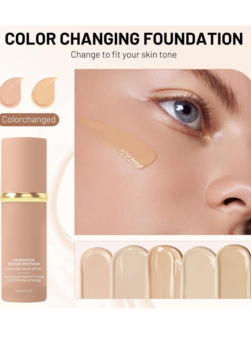 BARUBT Foundation Medium Spectrum 4 in 1 Anti Aging Concealer Sun Protection Moisturizing Foundation Liquid with SPF 50+ Hydrating Color Changing Cream Sweatproof Waterproof Makeup Sunscreen Serum Foundation 40g - Image 3