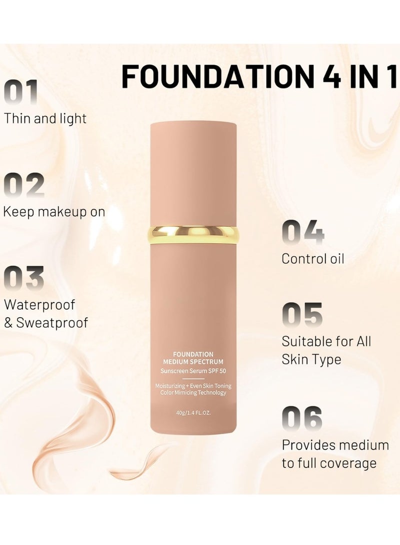 BARUBT Foundation Medium Spectrum 4 in 1 Anti Aging Concealer Sun Protection Moisturizing Foundation Liquid with SPF 50+ Hydrating Color Changing Cream Sweatproof Waterproof Makeup Sunscreen Serum Foundation 40g - Image 5