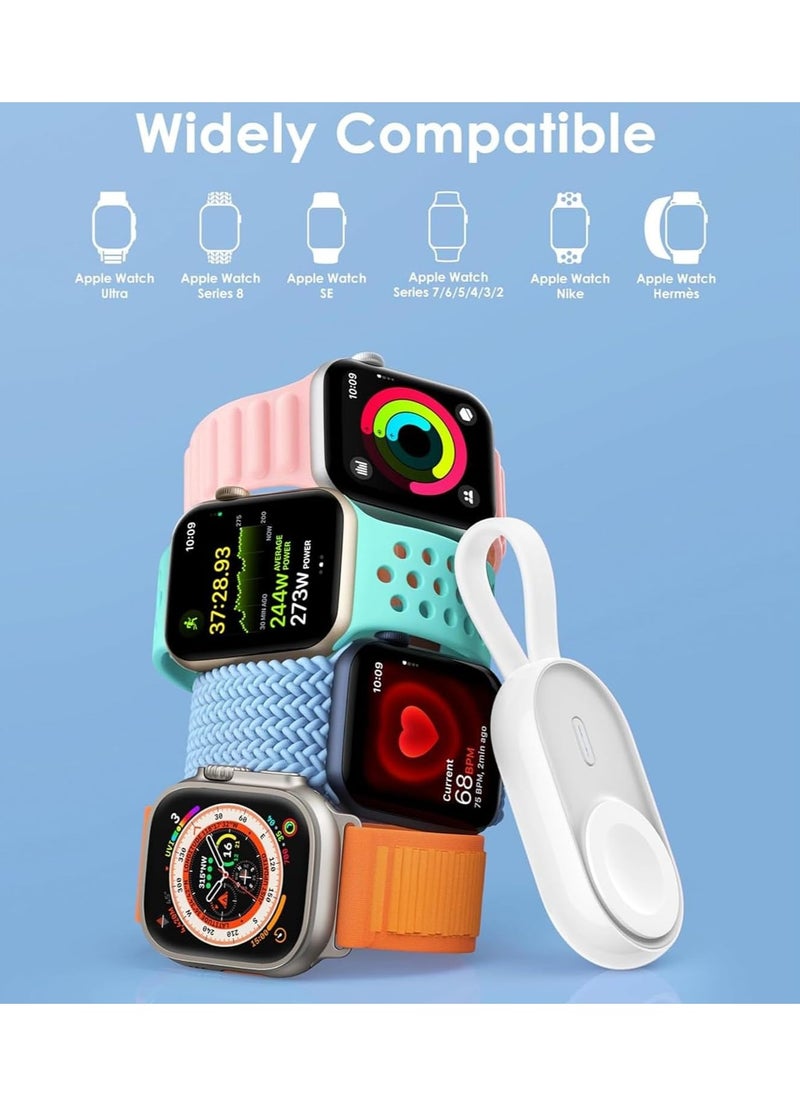 Excefore Portable Charger Compatible with Apple Watch Series 9/8/SE/UItra/7/6/5/4/3/2/1, 1200mAh Wireless iWatch Charger Power Bank Built in input Cable Keychain Travel Accessories (White)  - Image 4