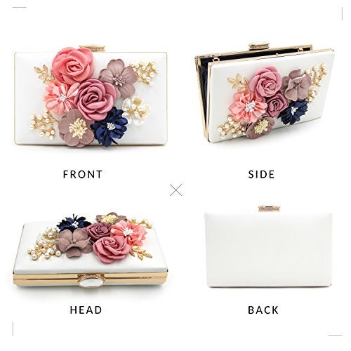 Milisente Evening Bag for Women, Flower Wedding Evening Clutch Purse Bride Floral Clutch Bag(White) - Image 5