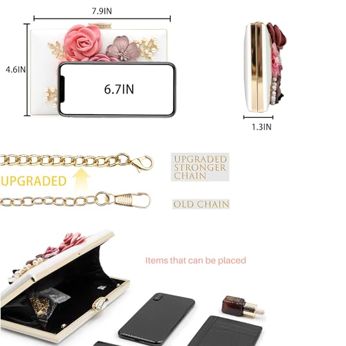 Milisente Evening Bag for Women, Flower Wedding Evening Clutch Purse Bride Floral Clutch Bag(White) - Image 3