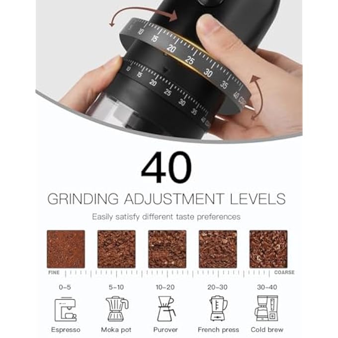 DOSCHER Portable V60 Burr Coffee Grinder With 40 Adjustable Settings  35G Capacity 1800Mah Rechargeable Coffee Bean Grinder With Conical Ceramic Burr For Travel Camping Office Espresso Etc - Image 4