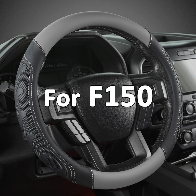 GIANT PANDA Car Steering Wheel Cover for Ford - F150 F250 F350 Expedition, (15.5-16 inches - Black+Gray) - Image 1