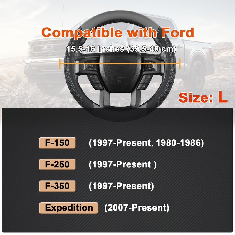 GIANT PANDA Car Steering Wheel Cover for Ford - F150 F250 F350 Expedition, (15.5-16 inches - Black+Gray) - Image 3