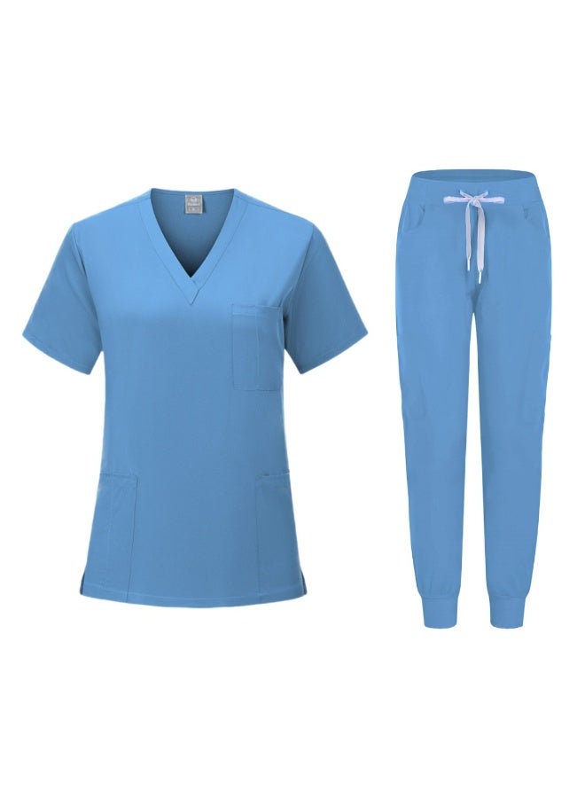 Loquat Womens Medical Scrubs Set Medical Uniform Set Light Blue - Image 1