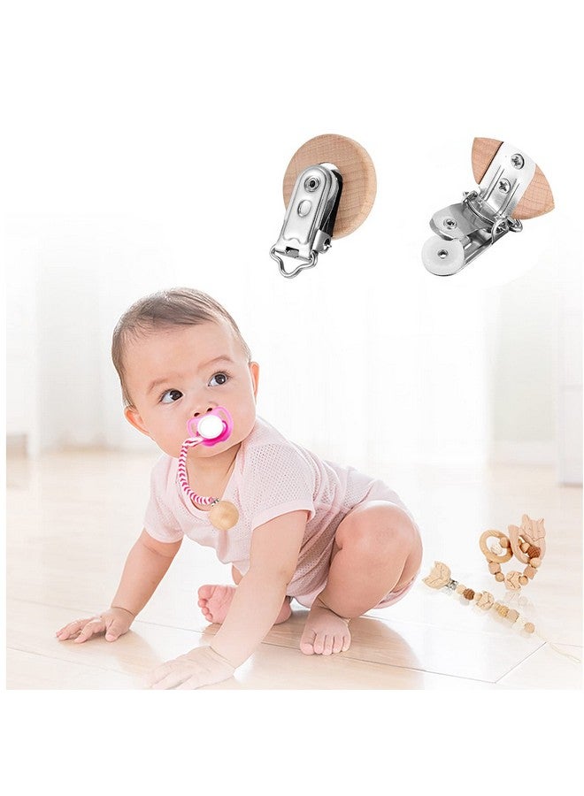 Greneric 24 Pieces Natural Beech Wood Pacifier Clips Teething Grasping Toy Suspender Clips Charm DIY Pacifier Clips Holder Accessories - Image 3