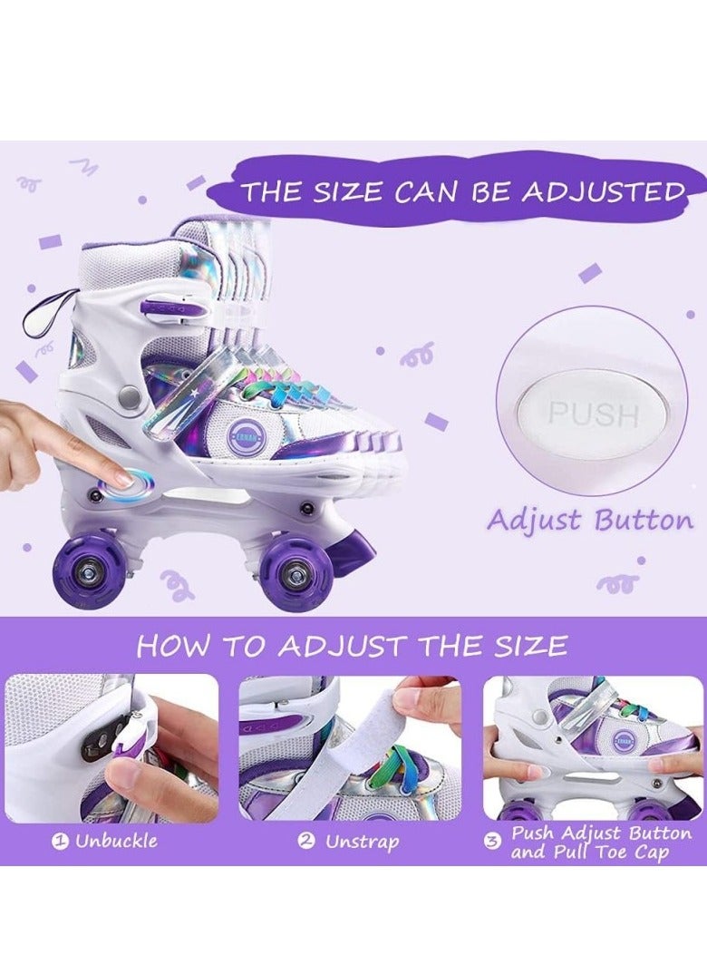 Loquat Kids Roller Skates Shoes 4 Wheels Roller Shoes Boys Girls Wheel Shoes Roller Sneakers Shoes For Beginner More Balanced For Ramadan Gift Birthday Children Show Gift Purple - Image 2