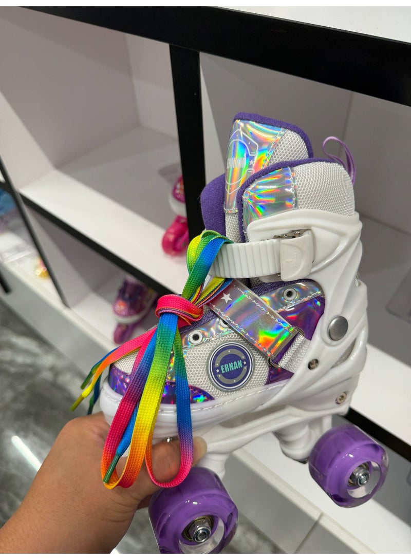 Loquat Kids Roller Skates Shoes 4 Wheels Roller Shoes Boys Girls Wheel Shoes Roller Sneakers Shoes For Beginner More Balanced For Ramadan Gift Birthday Children Show Gift Purple - Image 2