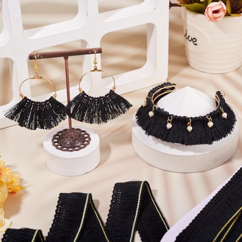 Craftdady 27 Yards 25mm Polyester Fringe Trim 1 Inch Fabric Lace Trim Tassel Black for Sewing Craft Dress Clothing Decoration - Image 4