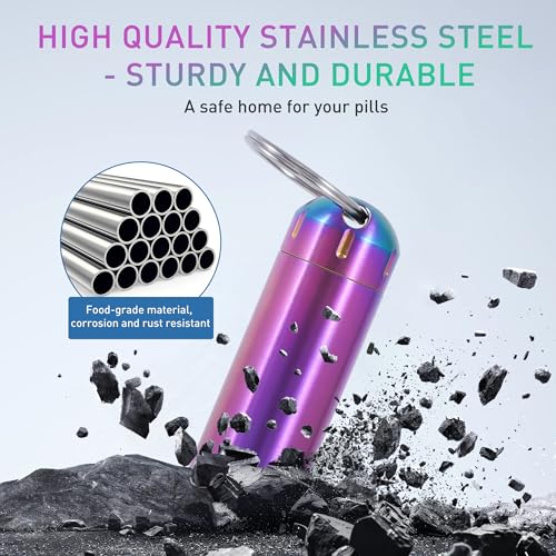 VTAR 100% Waterproof Stainless Steel Pill Case - Leakproof Single Compartment Pill Organizer, Portable Travel Keychain Pill Box for Purse Pocket (Small Pill Container) - Image 4