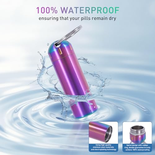 VTAR 100% Waterproof Stainless Steel Pill Case - Leakproof Single Compartment Pill Organizer, Portable Travel Keychain Pill Box for Purse Pocket (Small Pill Container) - Image 3