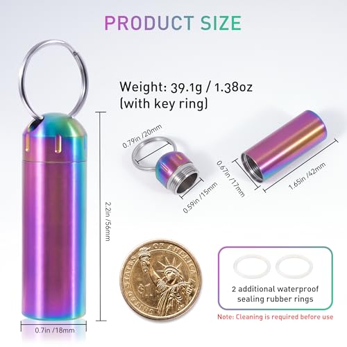 VTAR 100% Waterproof Stainless Steel Pill Case - Leakproof Single Compartment Pill Organizer, Portable Travel Keychain Pill Box for Purse Pocket (Small Pill Container) - Image 2