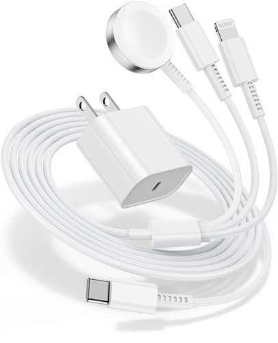 Hcoob for Apple Watch Charger Fast Charging,3 in 1 Multi Chargers Cable with 20W USB C Charger, iWatch Charger Cord 6FT for iWatch Series Ultra 3/2/SE 3/11/10/9/8/7/6/5/4/iPhone17 15 16 Pro Max/14/13/12/11 - Image 1