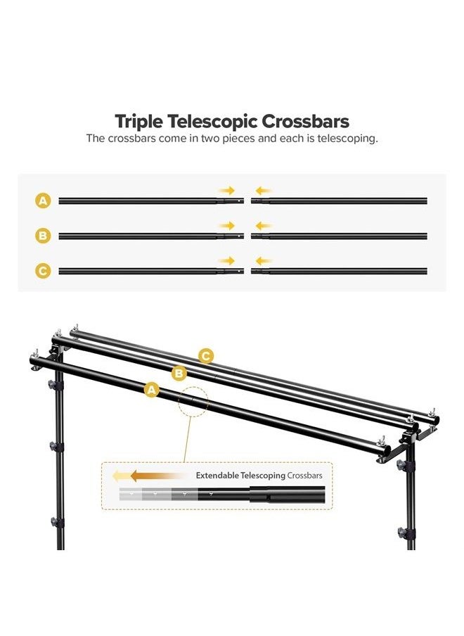 JS JULIUS STUDIO Julius Studio 10 x 9.8 feet (W x H) Heavy Duty Triple Crossbar Backdrop Stands, 3 Extendable Cross Bar Layers Background System, Upgraded Metal Cap Head, Enhanced Joints, Photo Party Events JSAG667  - Image 2