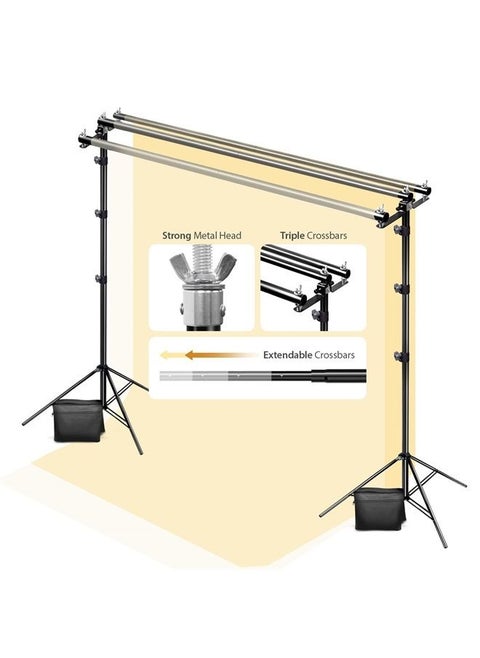 Julius Studio 10 x 9.8 feet (W x H) Heavy Duty Triple Crossbar Backdrop Stands, 3 Extendable Cross Bar Layers Background System, Upgraded Metal Cap Head, Enhanced Joints, Photo Party Events JSAG667
