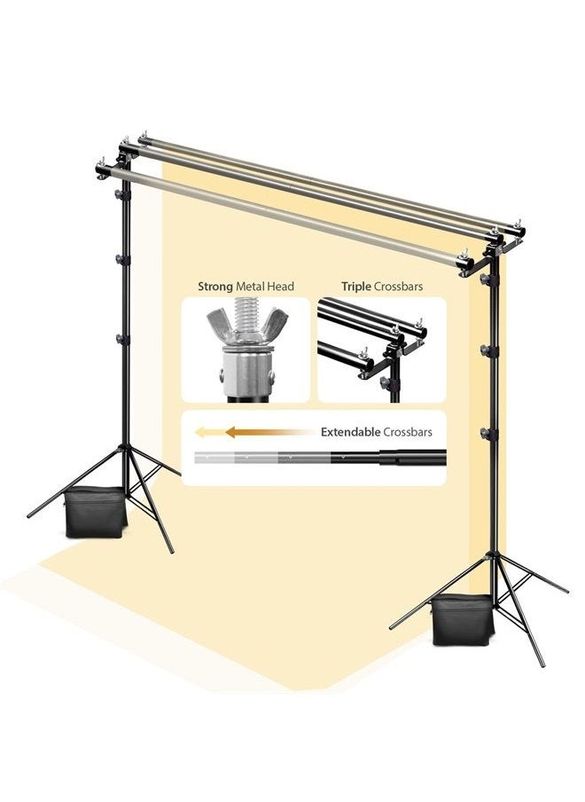 JS JULIUS STUDIO Julius Studio 10 x 9.8 feet (W x H) Heavy Duty Triple Crossbar Backdrop Stands, 3 Extendable Cross Bar Layers Background System, Upgraded Metal Cap Head, Enhanced Joints, Photo Party Events JSAG667  - Image 1