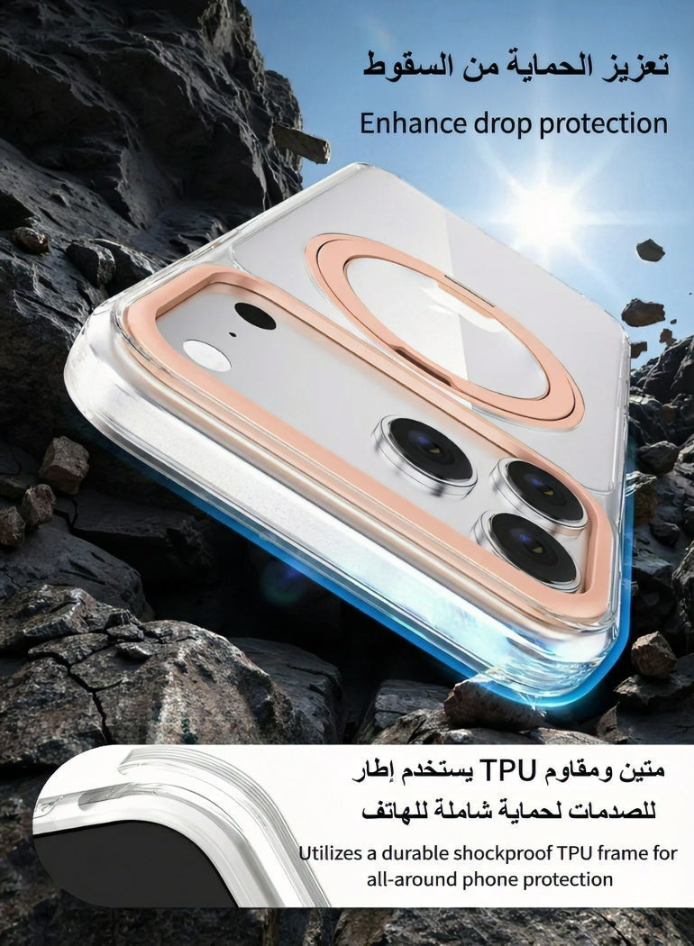 iPhone 17 Pro Case Magsafe Case With 360° Rotatable Stand Strong Magnetic iPhone 17 Pro Cover Military-Grade Drop Protection Wear-resistant Phone Ring 17 Pro Case Compatible with MagSafe Phone Accessory（Pink Gold) - Image 5